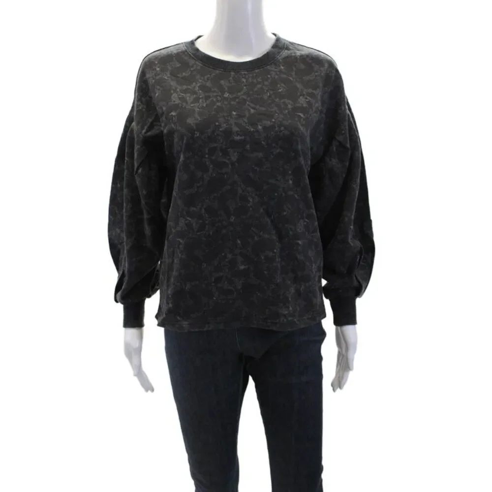 Z Supply Womens Cotton Long Sleeve Round Neck Printed Sweater Gray Size XS